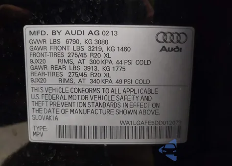 2013 Audi Q7 3.0T Premium from USA, damaged, VIN WA1LGAFE5DD012073